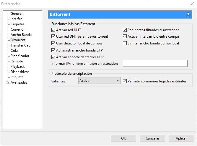Ahora configuramos cómo interactuaremos con la red torrent