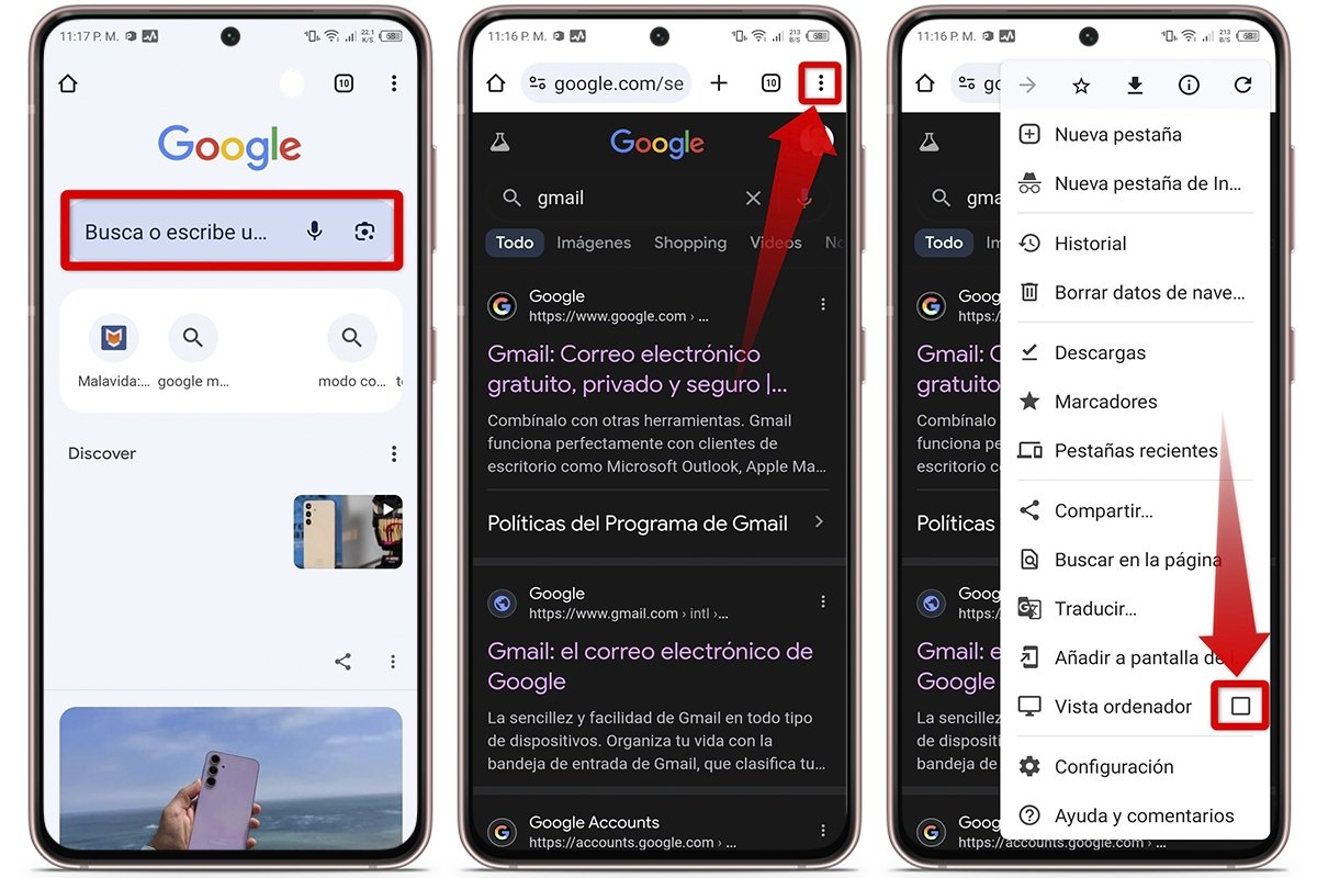 Ajusta la versión de Gmail en tu dispositivo móvil