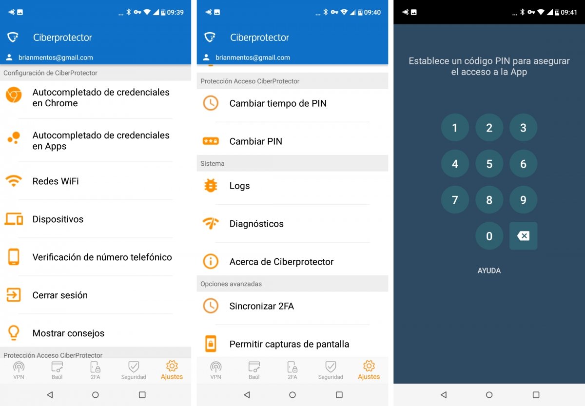 Ajustes adicionales ofrecidos por Ciberprotector