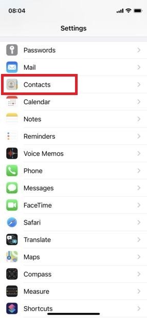 Ajustes de contactos en iOS