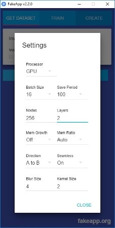 Ajustes de FakeApp durante la extracción de imágenes