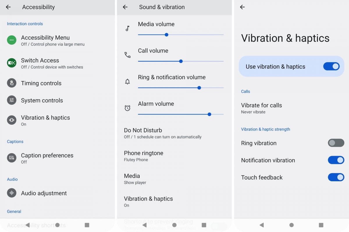 Ajustes de vibración en Android