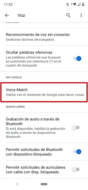 Ajustes de voz en la app de Google