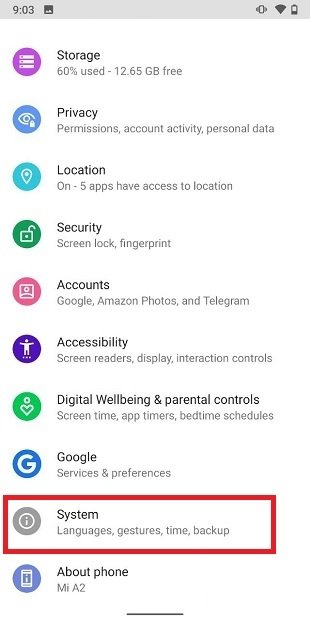 Ajustes del sistema de Android