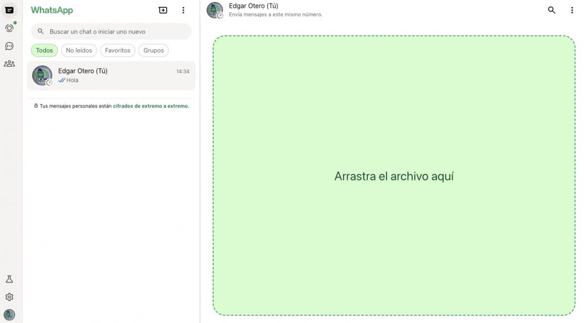 Al arrastrar un archivo, este se envía al chat activo