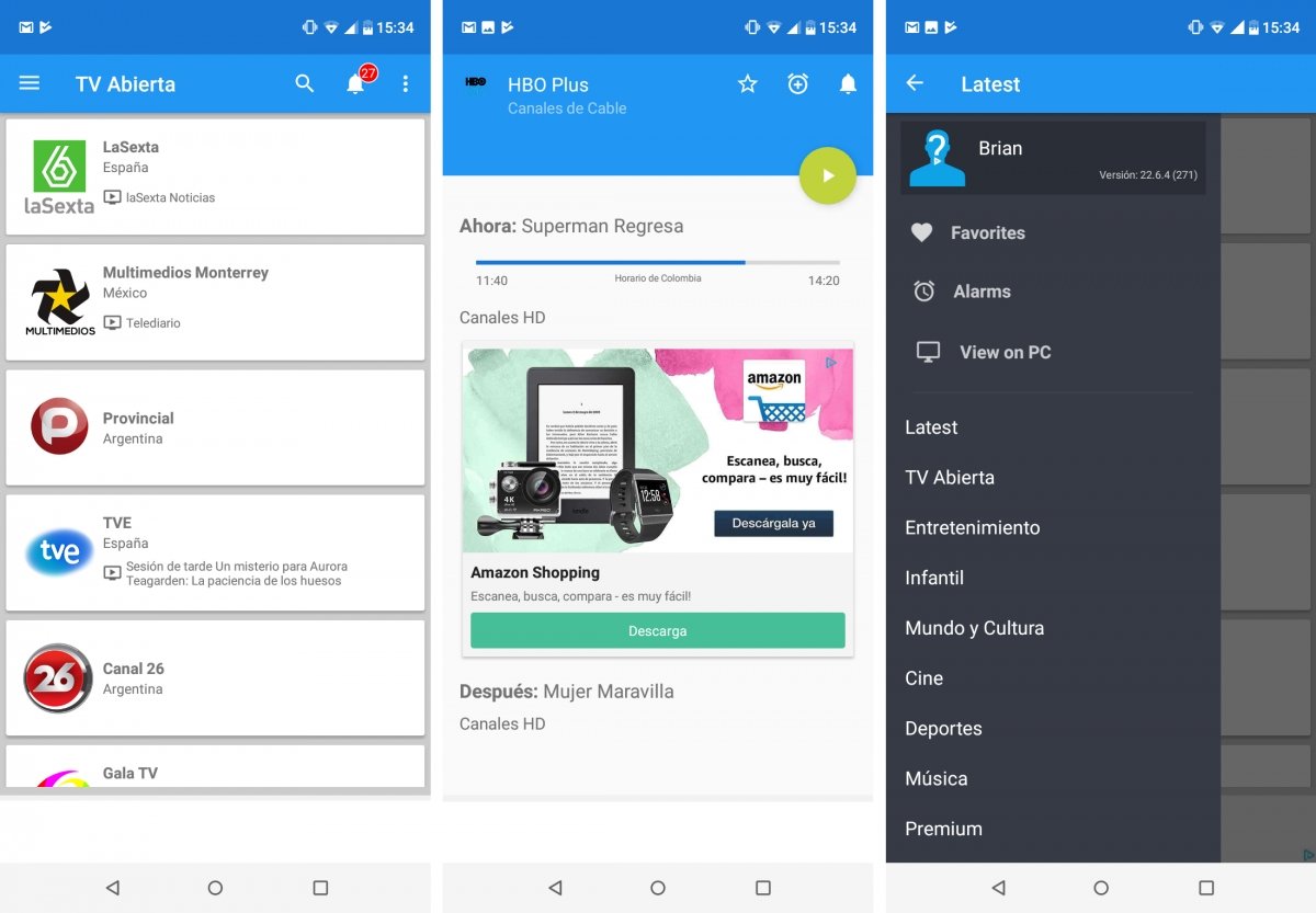 Algunas capturas de You TV Player para Android