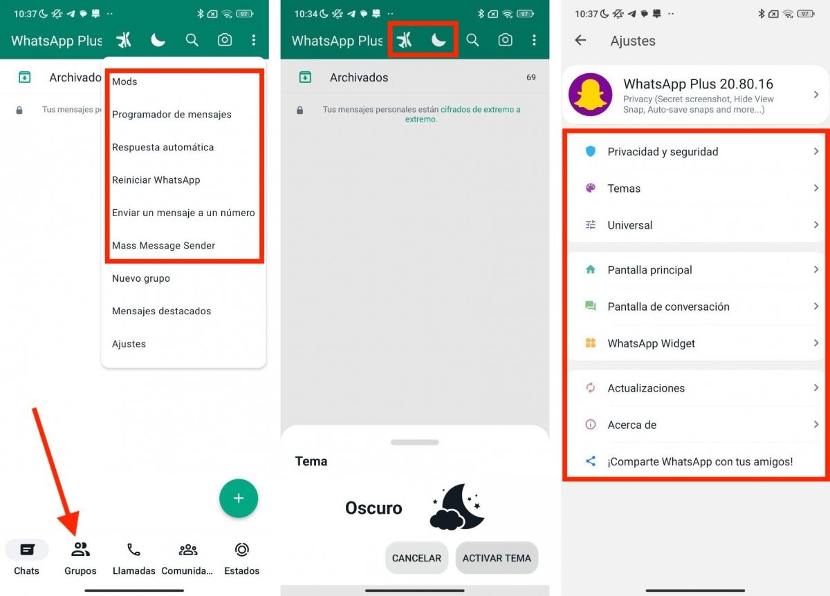 Algunas de las opciones más importantes de WhatsApp Plus