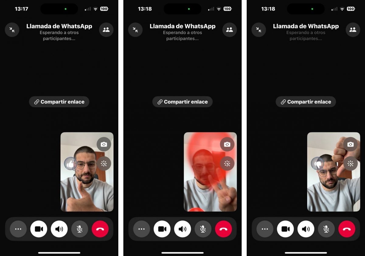 Algunas de las reacciones disponibles en iOS