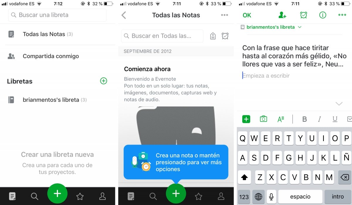 Algunas funciones de Evernote