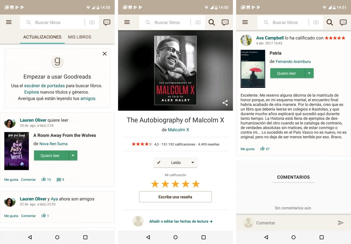 Algunas opciones disponibles en Goodreads