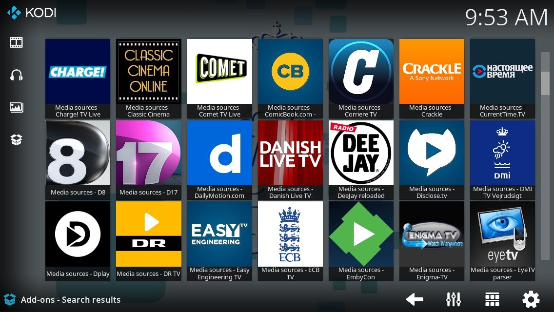 Algunos addons disponibles en Kodi