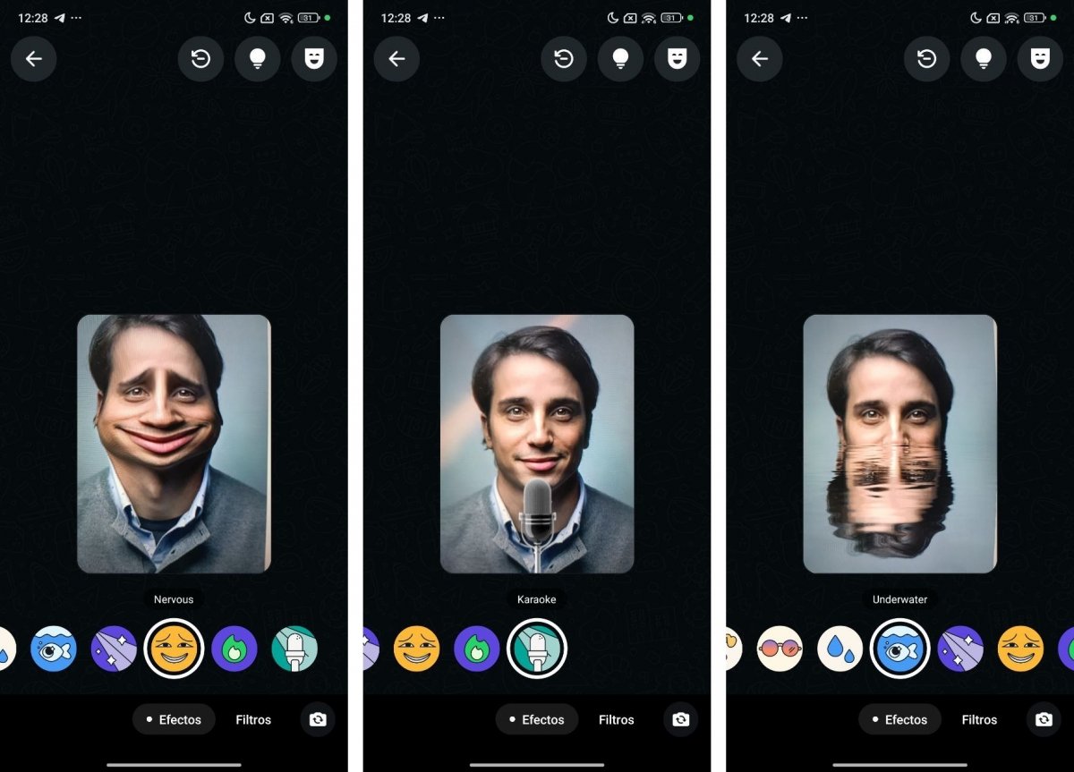 Algunos de los efectos para la cara que hay disponibles en Whatsapp