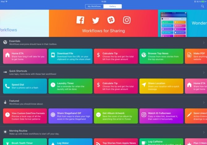 Algunos workflows que te sugiere la app para utilizar