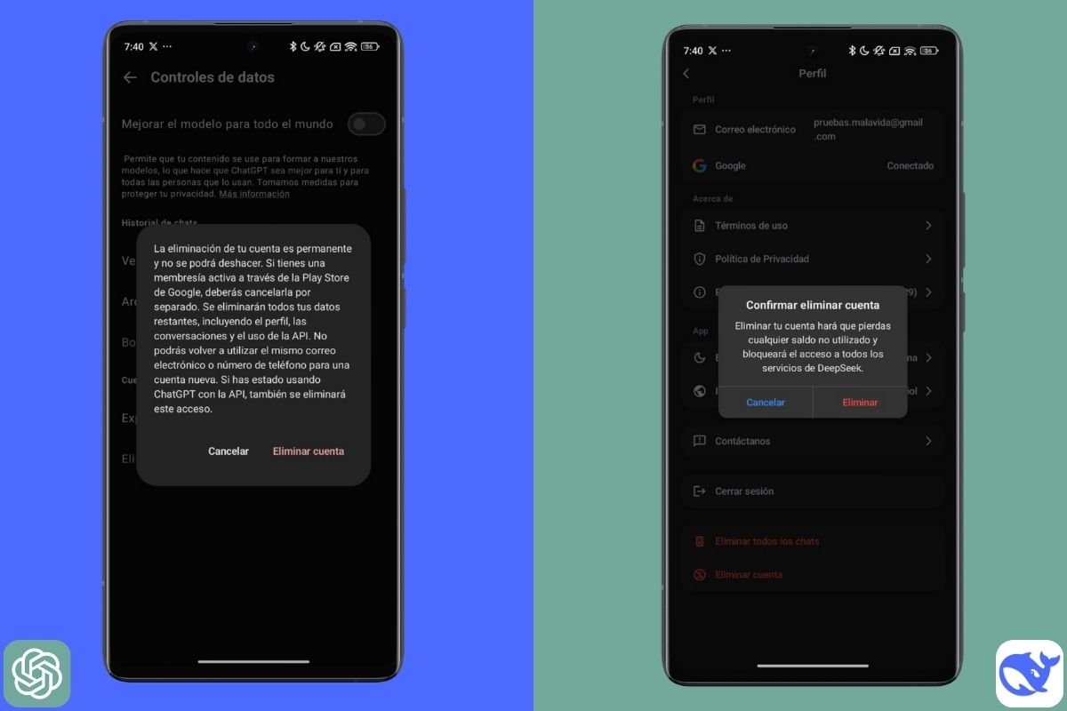 Ambas aplicaciones permiten eliminar la cuenta desde la app, pero eso no significa que borren todos tus datos