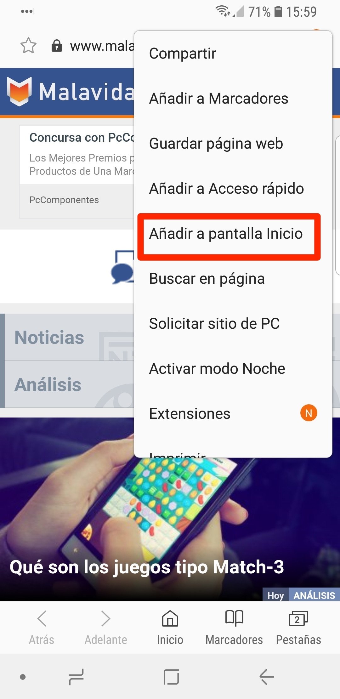 Añadiendo el acceso directo a la pantalla de inicio