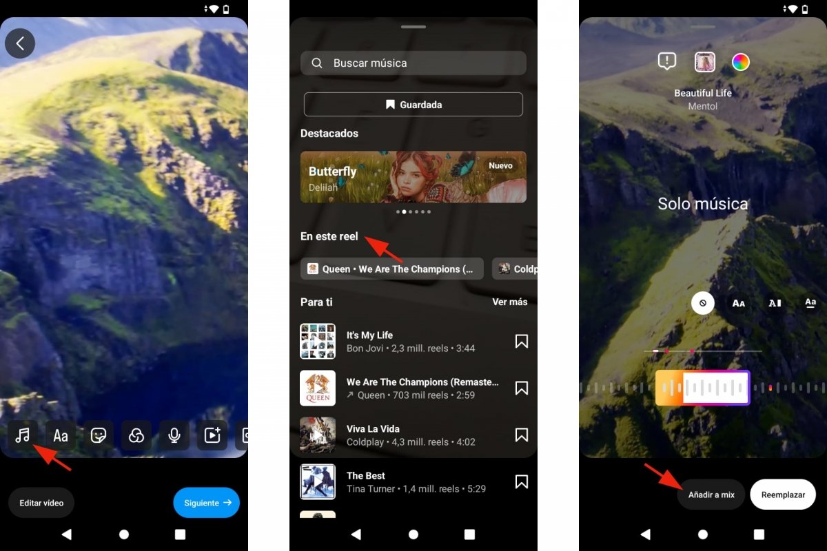 Añadir música a mix en Reel de Instagram
