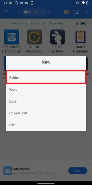 Añadir nueva carpeta en ES File Explorer