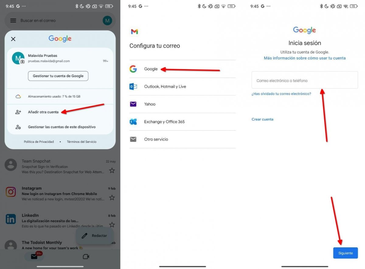 Añadir una nueva cuenta de Google desde Gmail