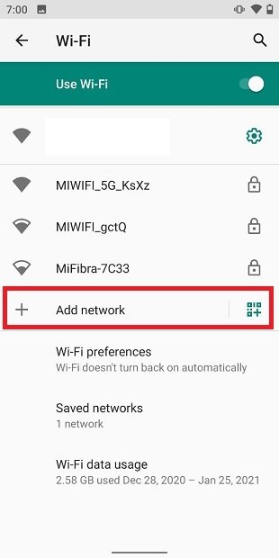 Añadir una nueva red manualmente