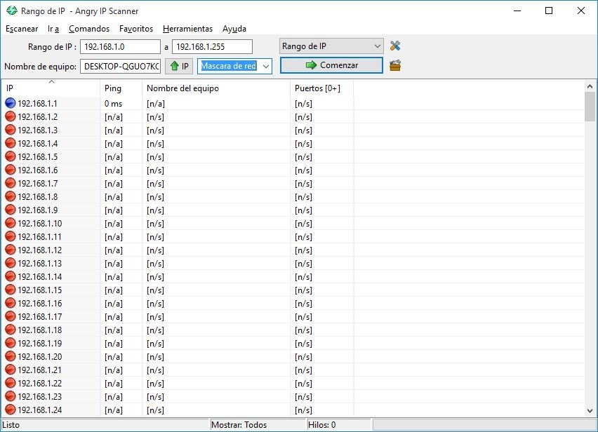 Angry IP Scanner nos permite detectar intrusos en tiempo real
