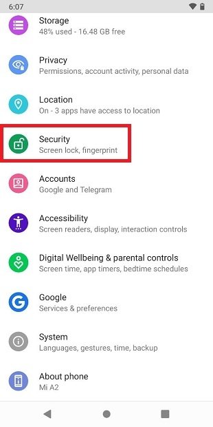Apartado de seguridad
