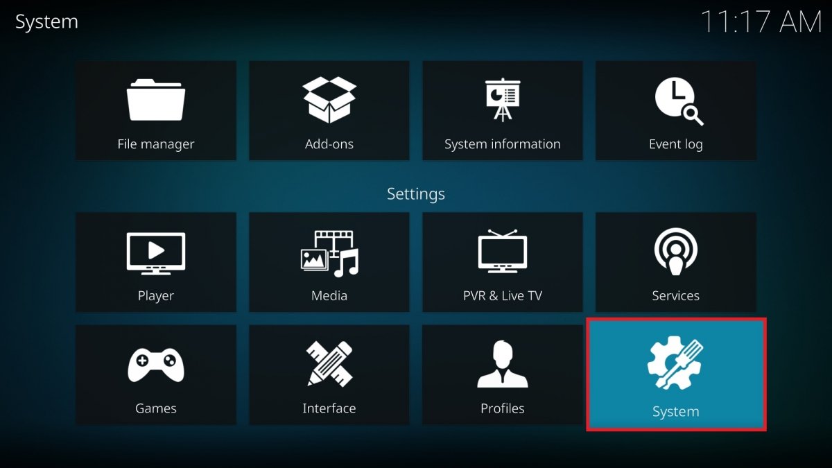 Apartado System de los ajustes de Kodi