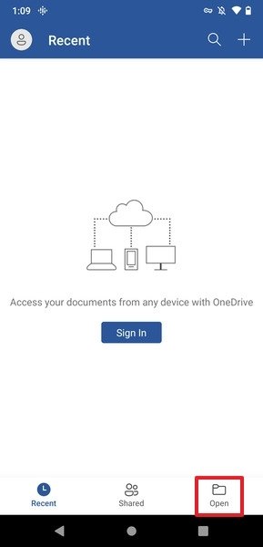 Apertura de un documento en Word para Android