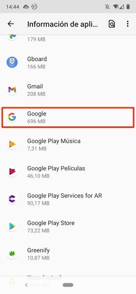 App de Google en el menú de aplicaciones