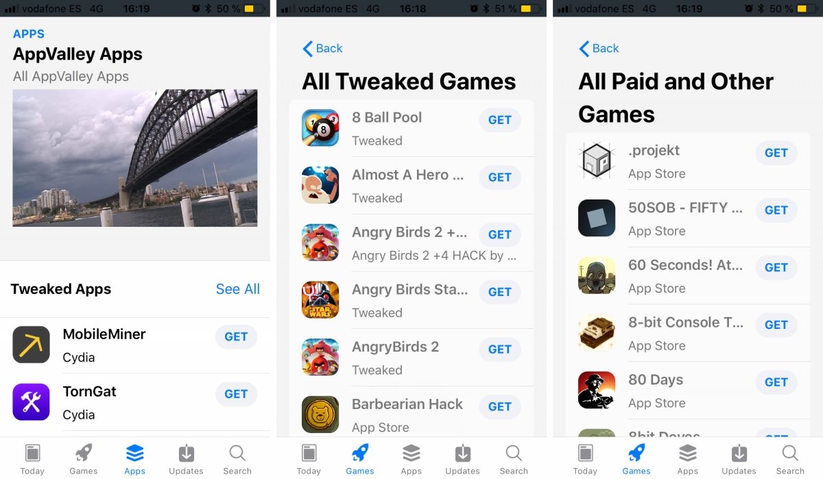 AppValley también ofrece apps y juegos hackeados