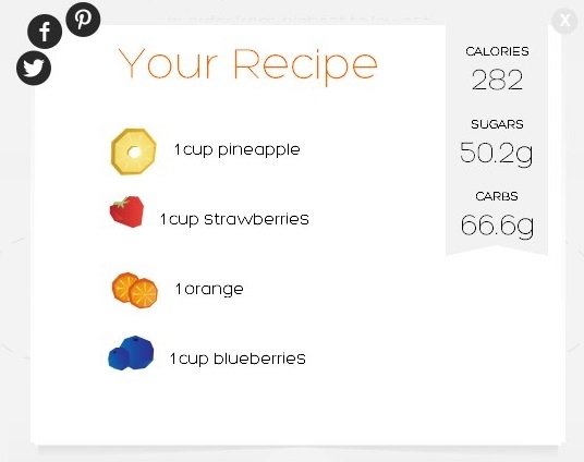 Aquí tenemos el valor nutricional de la combinación de frutas anterior