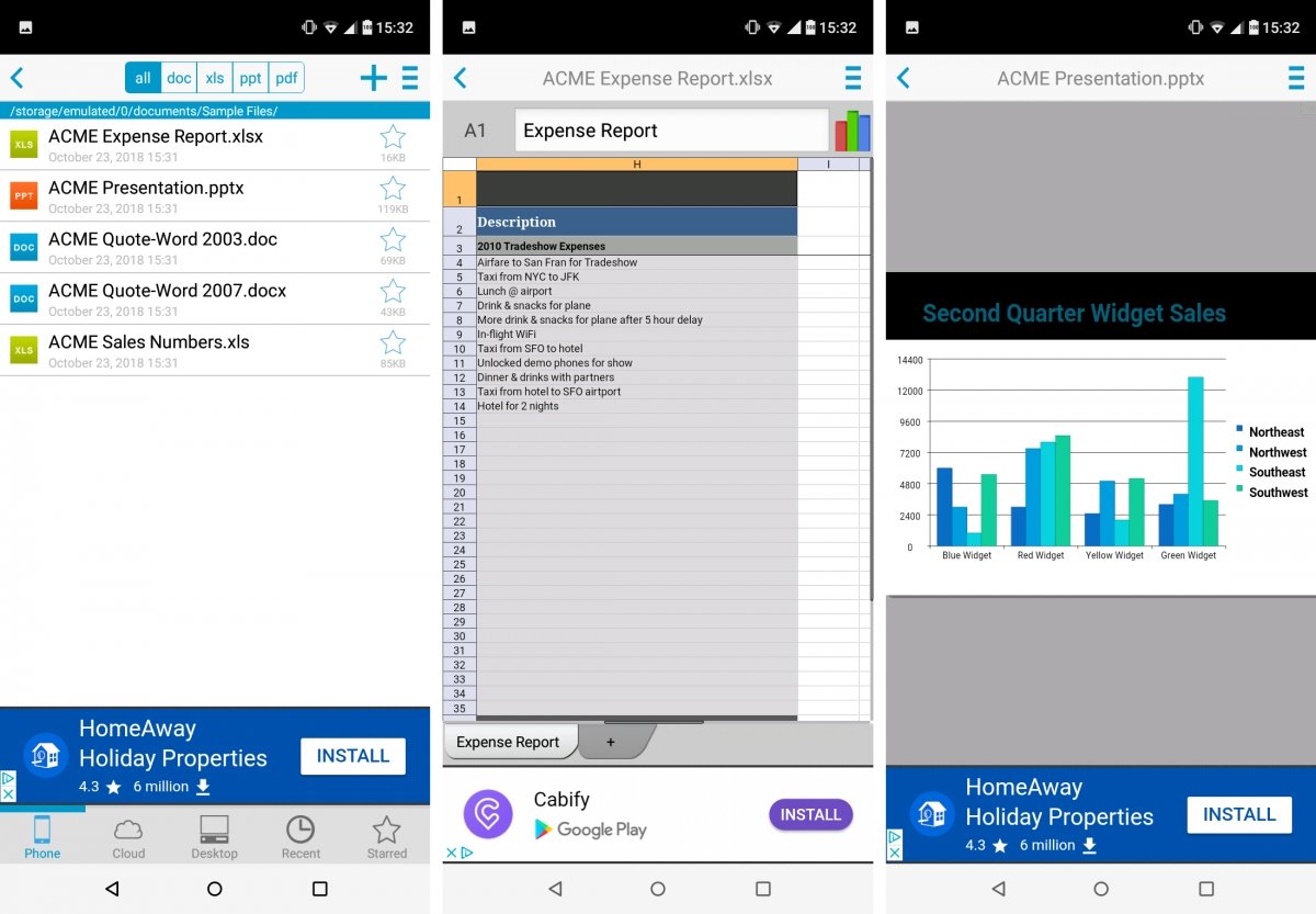 Así luce Documents to Go en Android