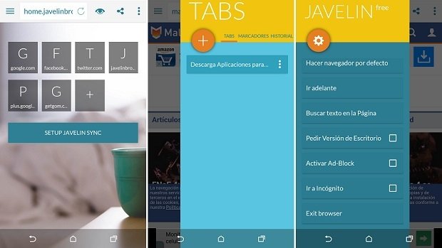 Así luce la interfaz de Javelin para Android