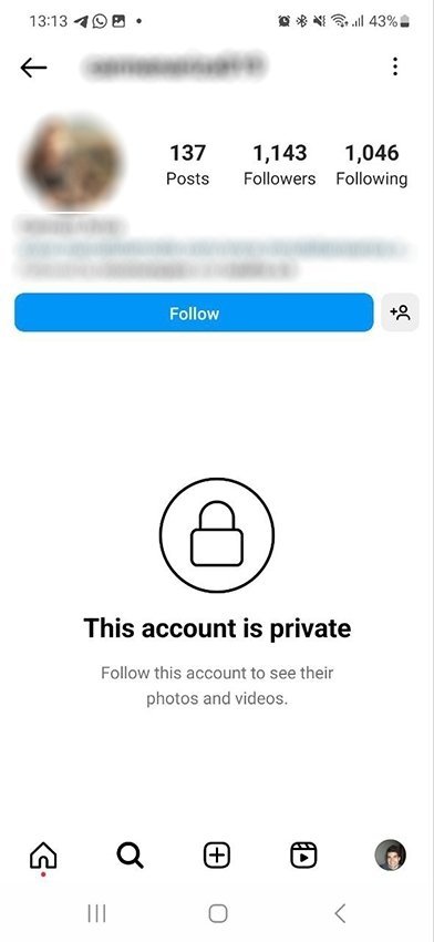 Así nos aparecerá un perfil privado al que no tenemos acceso