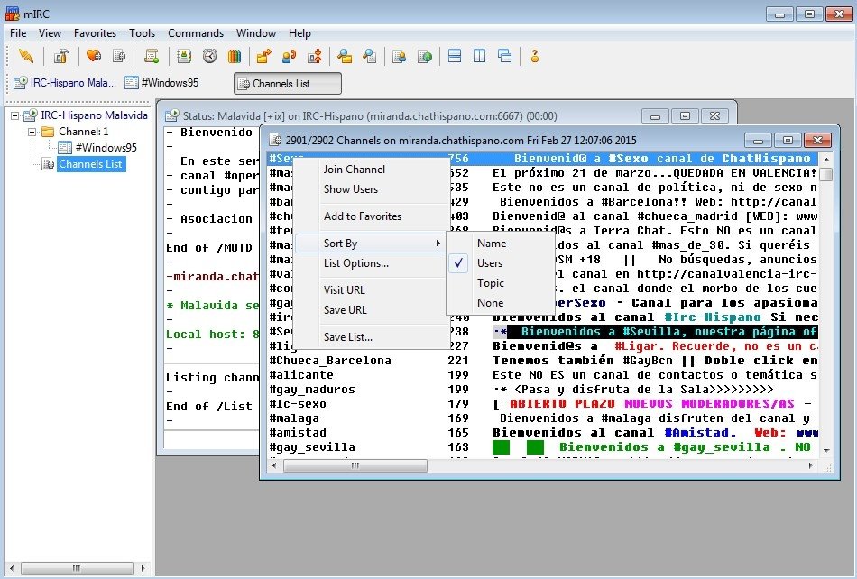 Así se listan canales en IRC