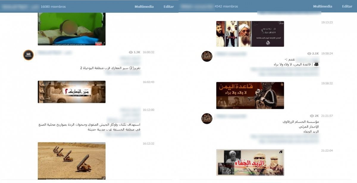 Así son los canales de Telegram utilizados por ISIS