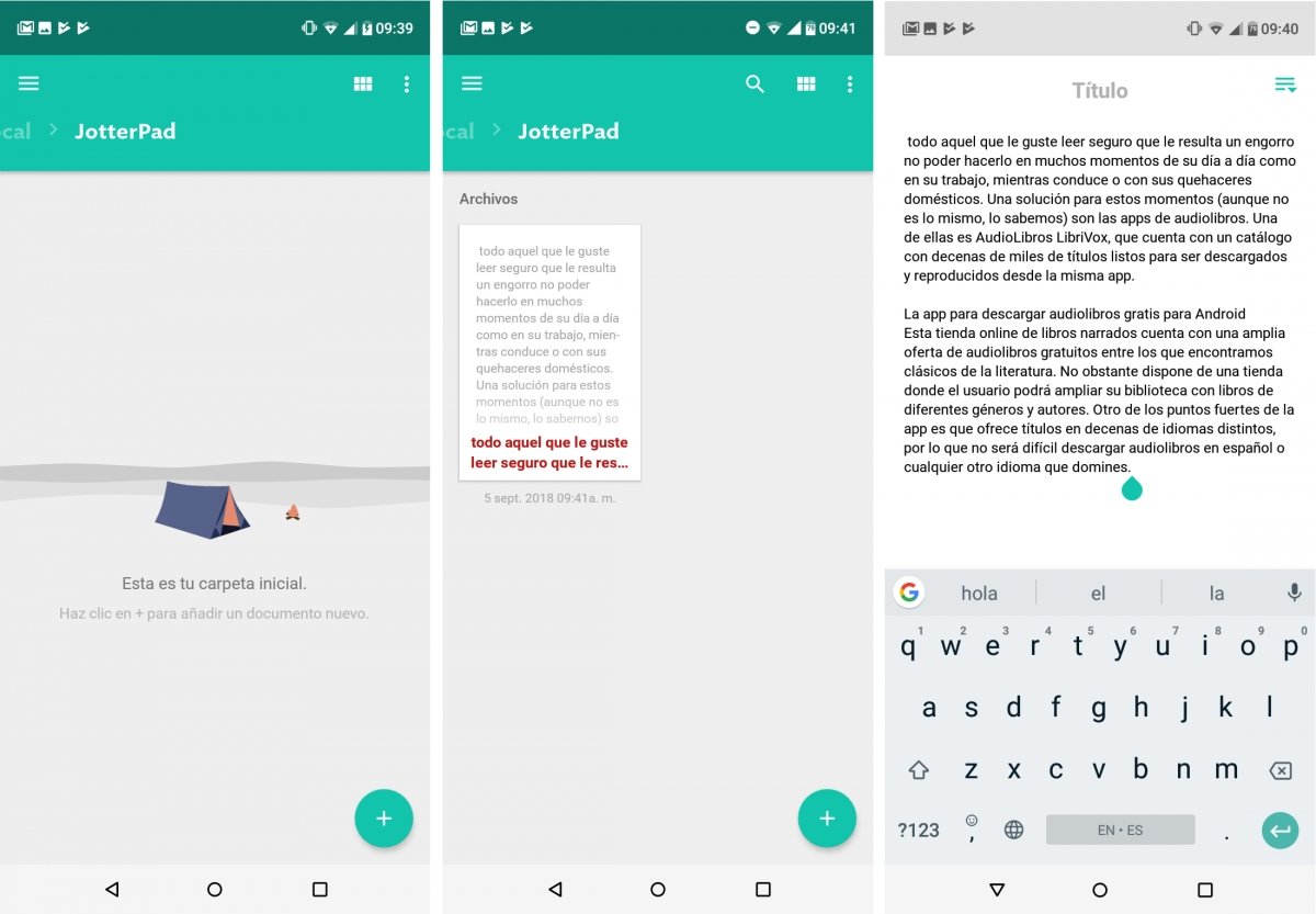 Aspecto de Jotterpad para Android
