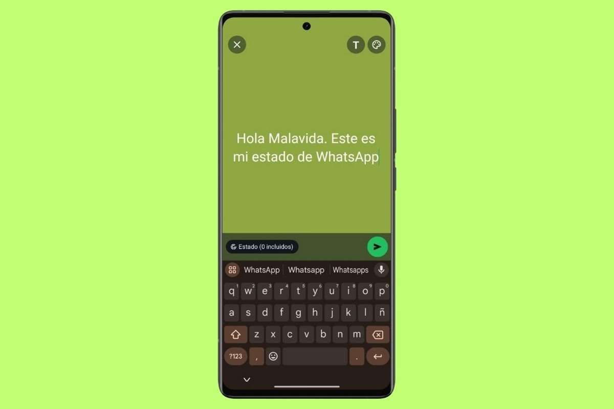 Aspecto de un Estado de WhatsApp de texto sin imágenes ni vídeos