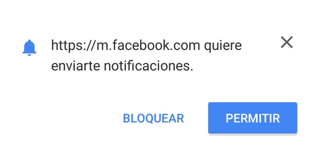 Aviso para permitir la recepción de las notificaciones de Facebook a través de Chrome para Android