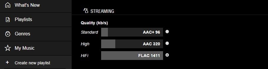 Bitrates disponibles en TIDAL