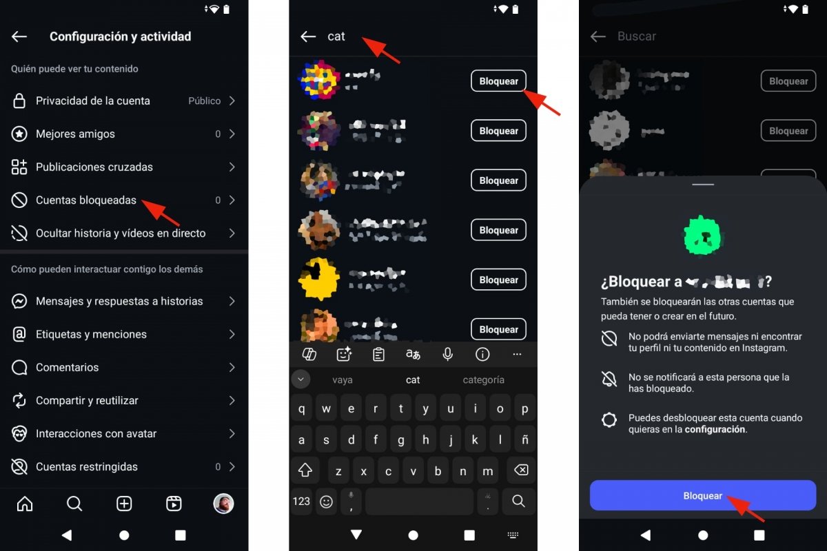 Bloquear cuentas en Instagram