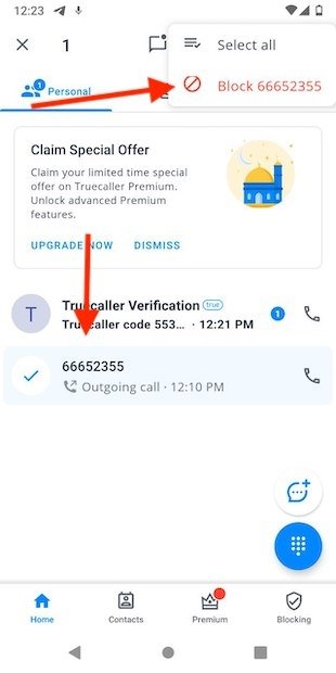 Bloquear número con Truecaller
