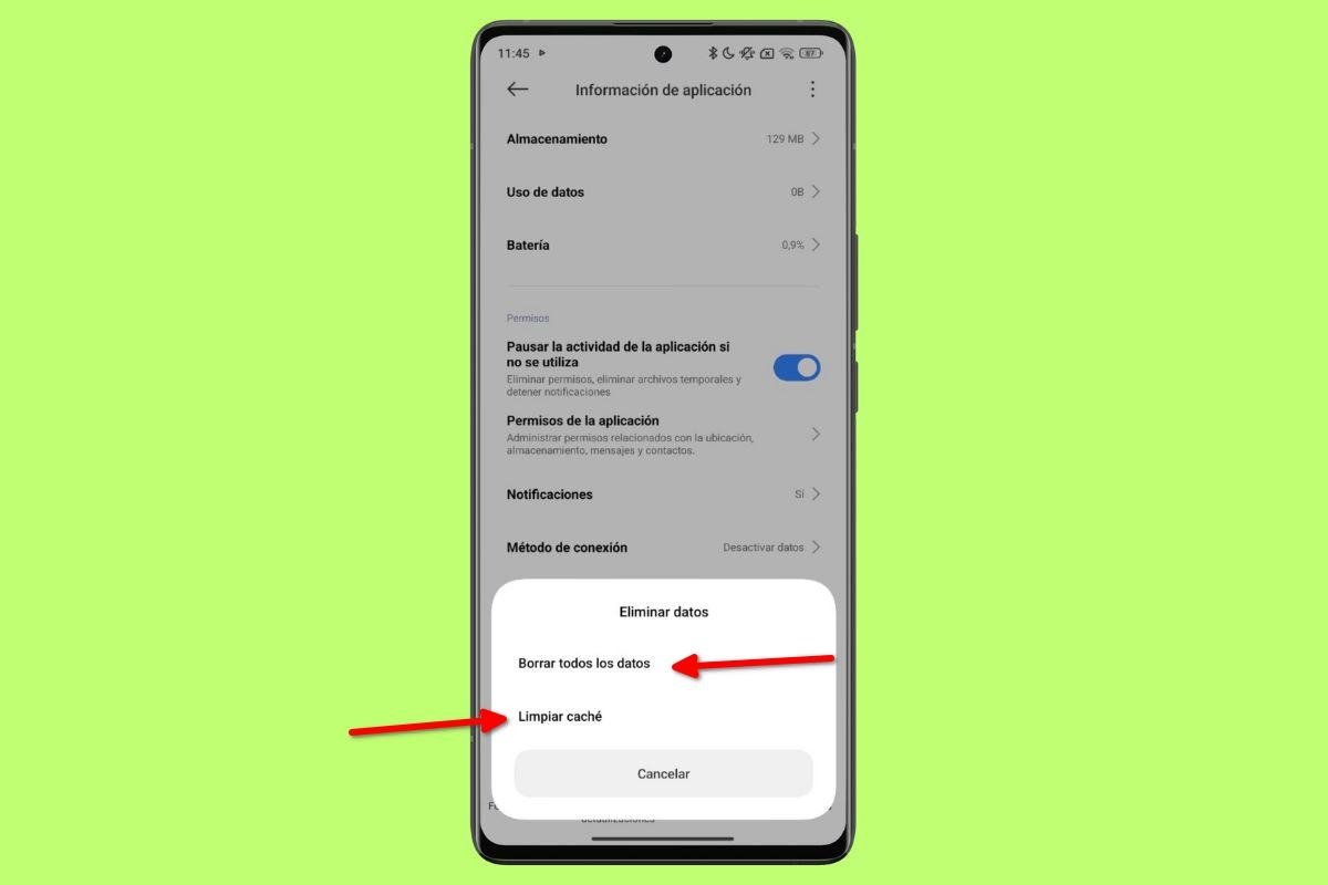 Borra la caché o restablece la app para tratar de solucionar los errores de Gmail