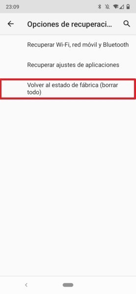 Borrado de datos y retorno al estado de fábrica