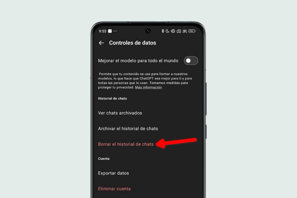Borrar el historial de chats en ChatGPT