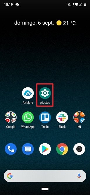 Botón de acceso a los ajustes de Android