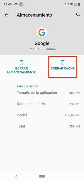 Botón para borrar la caché