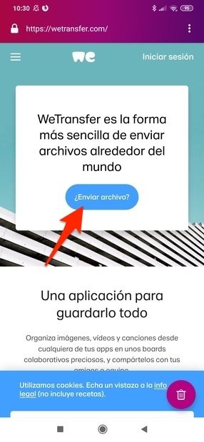 Botón para enviar un archivo por WeTransfer