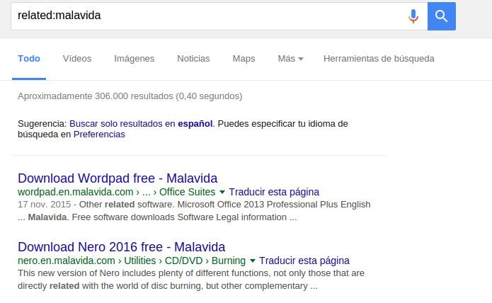 Buscando enlaces relacionados podemos saber que links apuntan a una web