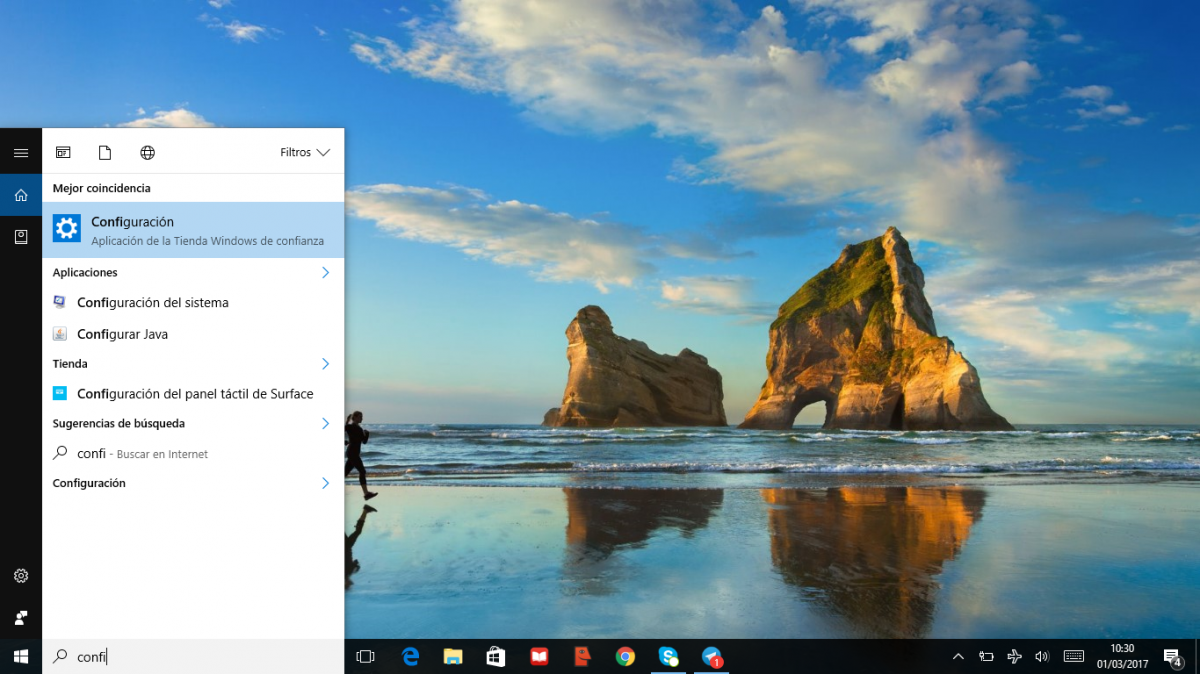 Buscar "Configuración" en Cortana