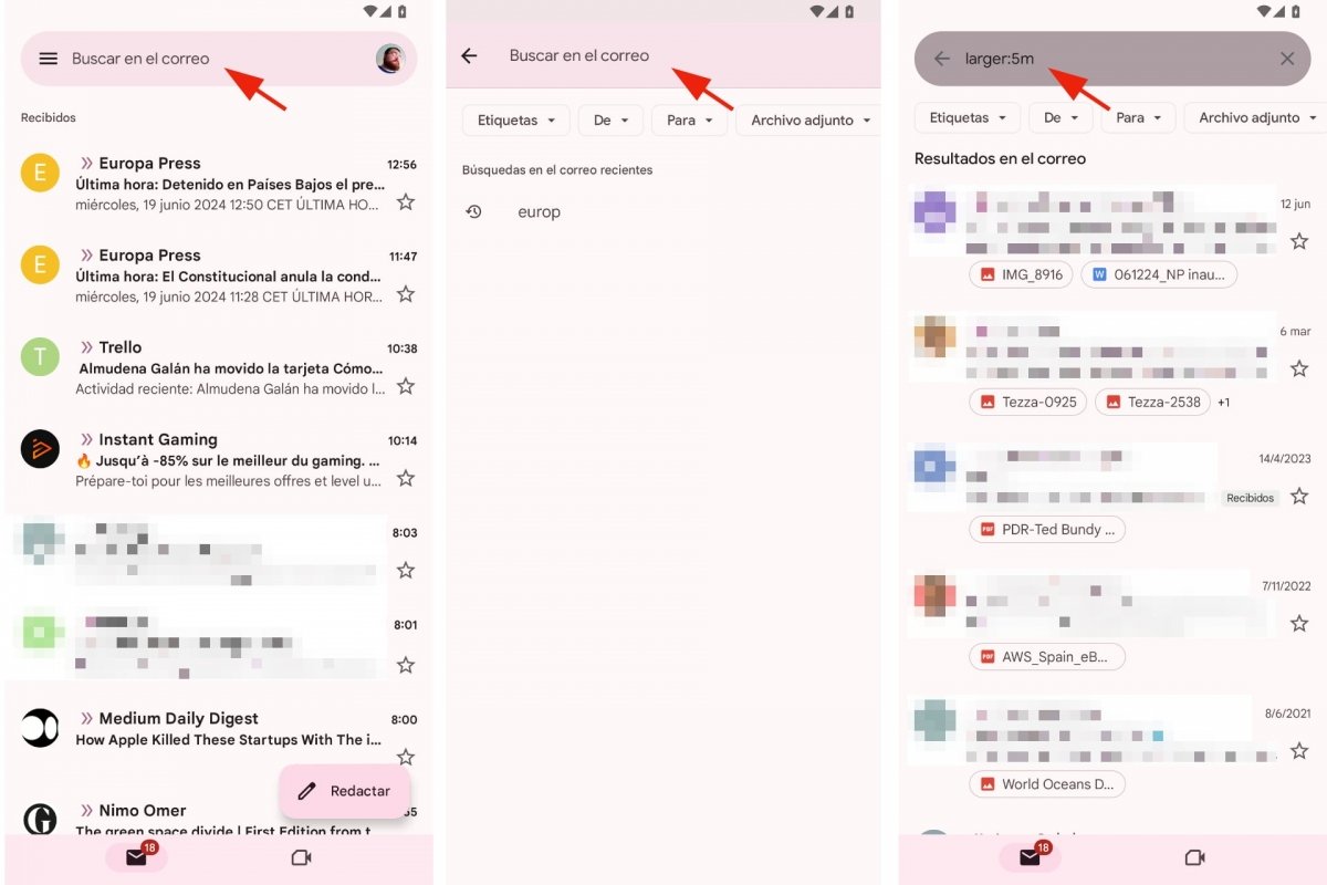 Buscar correos por tamaño en Gmail